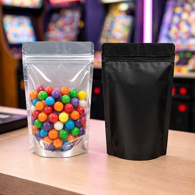 Large Gusset Bags Clear & Silver Front with Black Back - Holds 8 oz. to 12 oz. Size: 6 3/4" x 3 1/2" x 11 1/4" 100 Bags Pouches