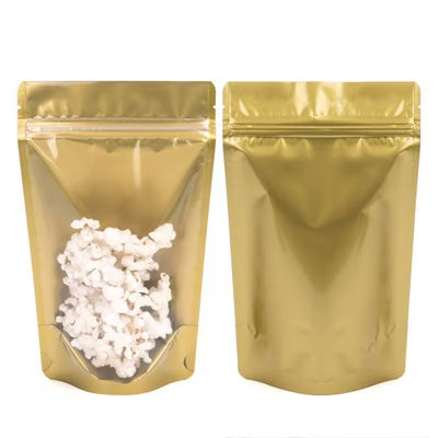 Medium Zipper Pouch Bags 4 Ounces - Gold with Clear Front - Food Safe Heat Seal Size: 5 1/8" x 3 1/8" x 8 1/8" 100 Bags Pouches