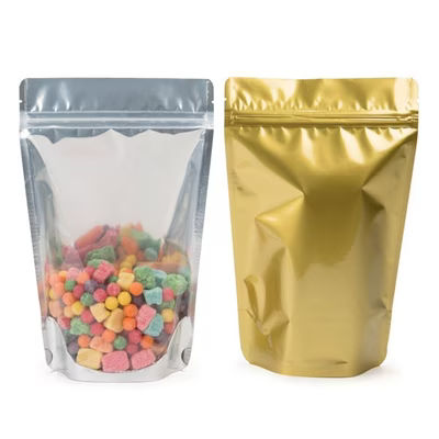 Best Zipper Pouch Bags Holds 6 oz. to 11 oz. - Gold & Silver with Clear Front Size: 5 7/8" x 3 1/2" x 9 1/8" 100 Bags Pouches