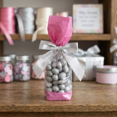 Small Tall Pink and Clear Gusset Bags - Great for Small Beauty Favors or Make-Up Gift Sets Bag Size: 2" x 1 7/8" x 9 1/2" 100 Bags