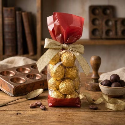 Medium Tall Red Clear Gusset Bags - Great for Holiday Candies or Christmas Parties Bag Size: 2 5/8" x 1 7/8" x 10 3/4" 100 Bags