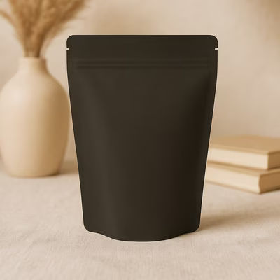 Solid Black Rice Paper Stand Up Pouches Holds 6 to 11 oz. Heat Seal Food Safe Size: 5 7/8" x 3 1/2" x 9 1/8" 100 Bags Pouches