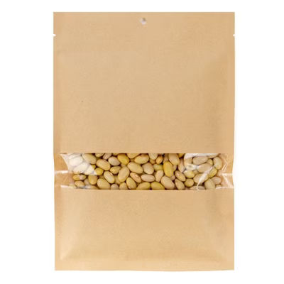 Kraft Compostable Heat Seal Bags w/Window 6 3/8" x 9 3/16" 100 pack