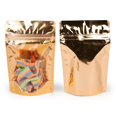 Small Food Safe Resealable Pouch Bags - Clear Front with Peach - Orange Back - Holds 2 oz. Size: 4" x 2 3/8" x 6" 100 Bags Pouches