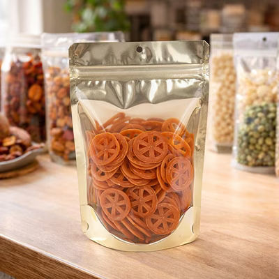 Medium Food Safe Resealable Pouch Bags Matte Gold with Clear Front - Holds 4 oz. Size: 5 1/8" x 3 1/8" x 8 1/8" 100 Bags Pouches