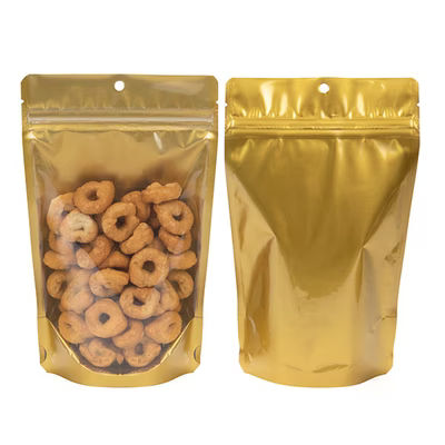 Gold Backed Stand Up Zipper Pouch with Hang Hole 5 1/8" x 3 1/8" x 8 1/8" 100 pack