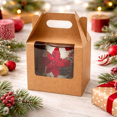 Kraft Paper Handle Box w/ Window 4" x 4" x 4" 25 pack