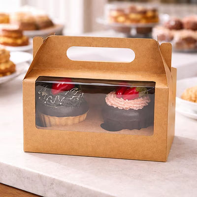 Cupcake Boxes Kraft Double Cupcake Handle Box Set 7" x 4" x 4" 100 Sets