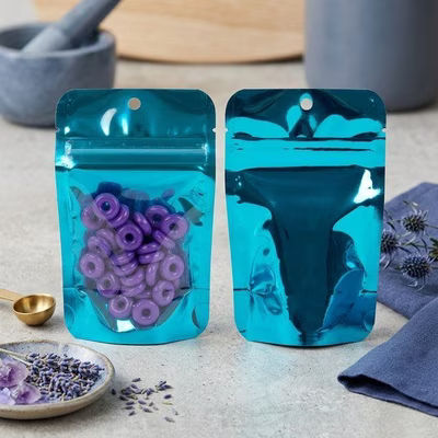 Aquamarine Backed Stand Up Pouch w/ Hang Hole 3 1/8" x 2" x 5 1/8" 100 pack