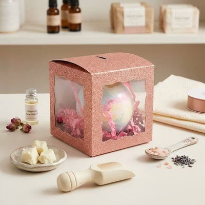 Rose Gold Glitter 3 Sided Window Box 3" x 3" x 3" 25 pack