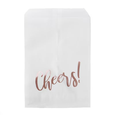 White Paper Rose Gold Cheers Treat Bags 100 Pack 5" x 8"