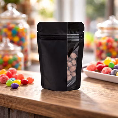 Matte Black Stand Up Zipper Pouch Bag w/ Vertical Window 4" x 2 3/8" x 6" 100 pack ZBGV2MB