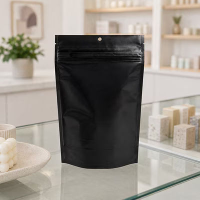Matte Black Eco Compostable Child Resistant Stand Up Pouches 5 7/8" x 2 1/2" x 9 1/8" 100 Pack