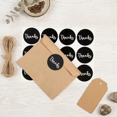 Round Black Thanks Stickers 25 Per Sheet 2" Diameter