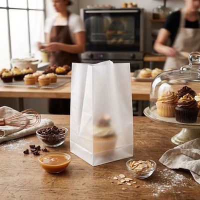 Frosted Single Cupcake Bag Set w/ Paper Bottom 4" x 4" x 7" 100 pack