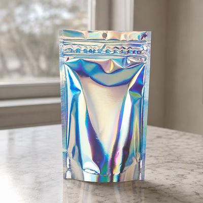 Holographic Child Resistant Pouch Bags 5 1/8" x 2 1/2" x 8 1/8" 100 Pack CRP3H