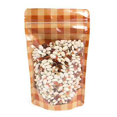 Kraft Stand Up Zipper Pouch w/ Burnt Orange Plaid| 5 1/8? x 3 1/8? x 8 1/8? 25 Pack ZBGSW3OP