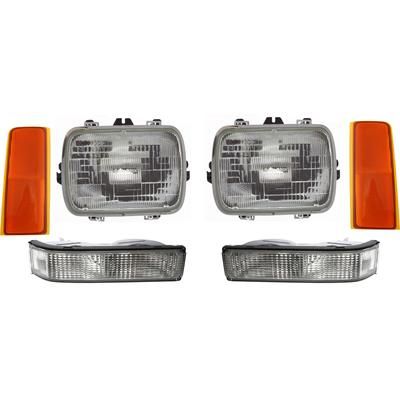 1998 Chevrolet C1500 Suburban 6-Piece Kit Driver and Passenger Side Headlights, with Reflectors and Turn Signal Lights, with Bulbs, Halogen