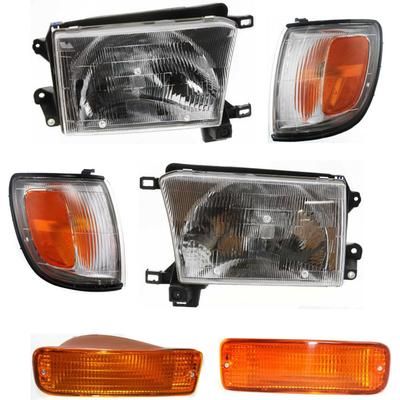 1996 Toyota 4Runner 6-Piece Kit Driver and Passenger Side Headlights with Corner Lights and Turn Signal Lights, with Bulbs, Halogen