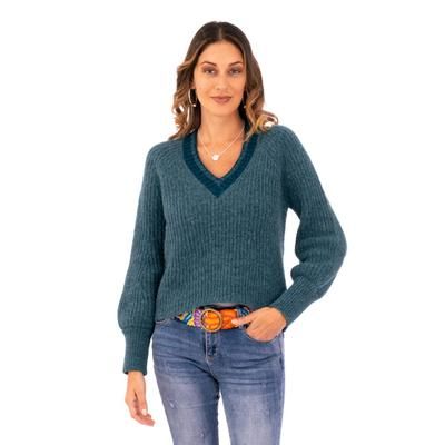 Azure Deity,'Preppy-Inspired Azure Baby Alpaca and Wool Blend Sweater'