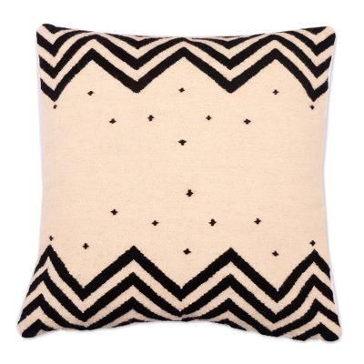 Andes Minimalism,'Black and Ivory Geometric and Dot Cushion Cover Peru'
