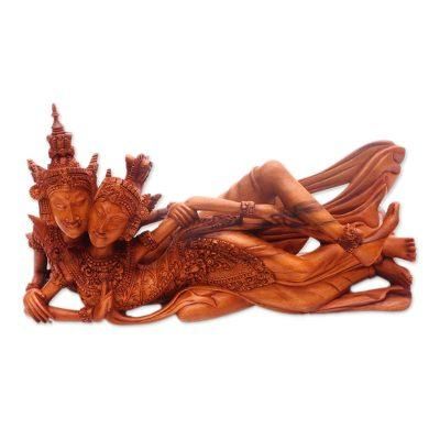 'Hand-Carved Rama and Sita Sculpture from Bali'