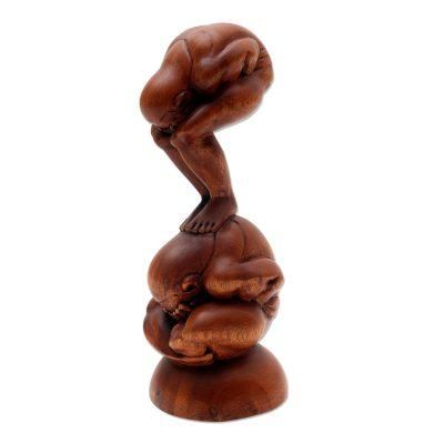 Double Yogi,'Double Yogi Wood Sculpture from Bali'