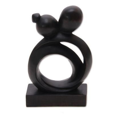 Caring Couple,'Abstract Romantic Black Suar Wood Sculpture from Indonesia'