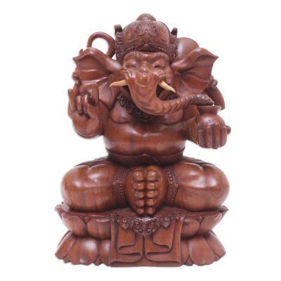 Wood statuette, 'Ganesha, Sacred Elephant-Man'