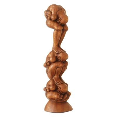 Wood statuette, 'Three Level Yogi'