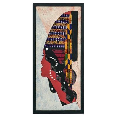 Good Luck Mask,'Batik Cotton Wall Art with Wood Frame'