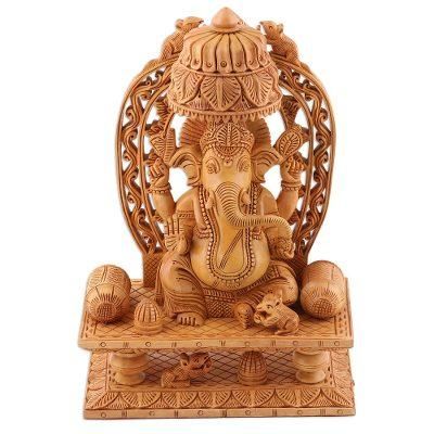 'Ganesha's Blessing II' - Artisan Crafted Religious Wood Sculpture