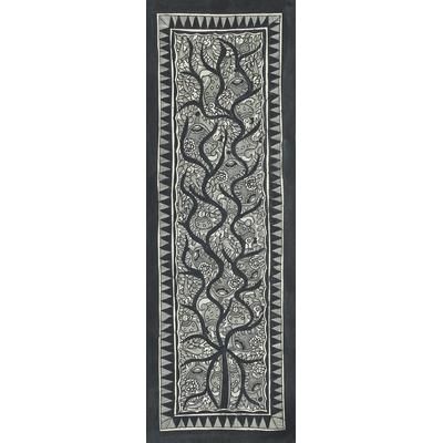 Bihar Celebration of Life,'Black and White Madhubani Painting of the Tree of Life'