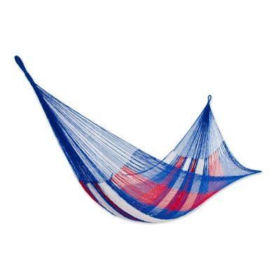 Patriotic,'Red White and Blue Hand Woven Nylon Maya Hammock (Double)'