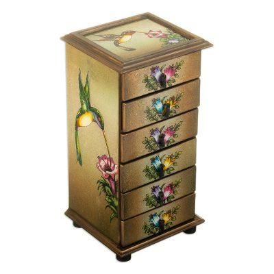 Flying Hummingbirds,'Hummingbirds Reverse Painted Glass Jewelry Box from Peru'