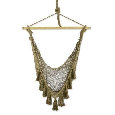 Ocean Seat in Olive Green,'Tasseled Cotton Rope Mayan Hammock Swing from Mexico'