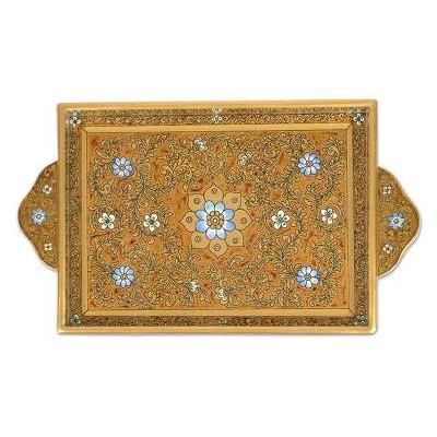 Butterscotch Blossoms,'Reverse Painted Glass Serving Tray'