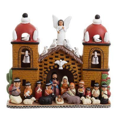 'Central Church' - Intricate Ceramic Church Nativity Scene Sculpture