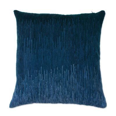 Pacific Vibes,'Hand Woven Blue Wool Cushion Cover from Peru'