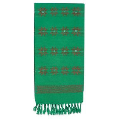 Lisu Festivities,'Handwoven Cotton Table Runner in Green from Thailand'