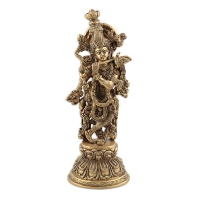Krishna Glory,'Handcrafted Krishna Brass Sculpture from India'