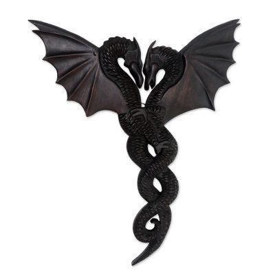 Entwined,'Suar Wood Dragon Relief Panel'