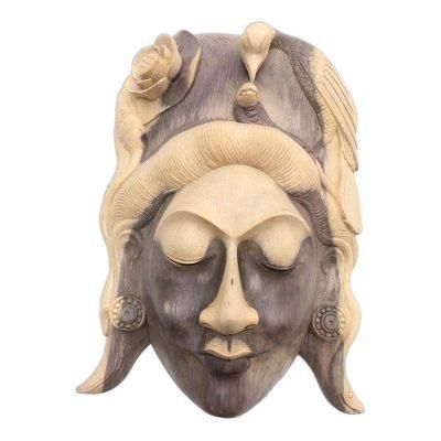 Lady of the Jungle,'Hand Carved Hibiscus Wood Mask'