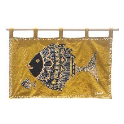Mother's Affection,'Mother and Child Fish Cotton Wall Hanging from Ghana'