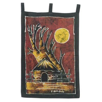 Domiabra Village,'Handcrafted Batik Cotton Wall Hanging from Ghana'