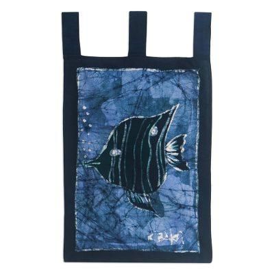Angel Blowing Bubbles,'Batik Cotton Wall Hanging with Fish Motif'