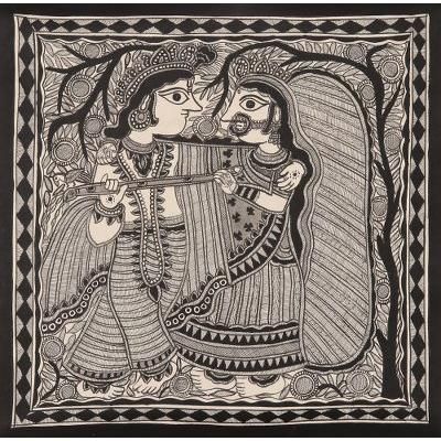 Radha and Krishna's Love,'Madhubani Krishna Painting on Handmade Paper'