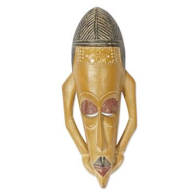 'African Wood Wall Mask Hand-Carved & Hand-Painted in Ghana'