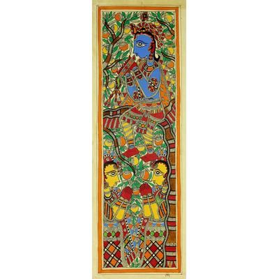 Madhubani painting, 'Serenading Gopies'