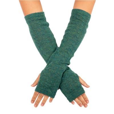 Luscious Twist in Emerald,'Green 100% Baby Alpaca Cable Knit Fingerless Mitts'